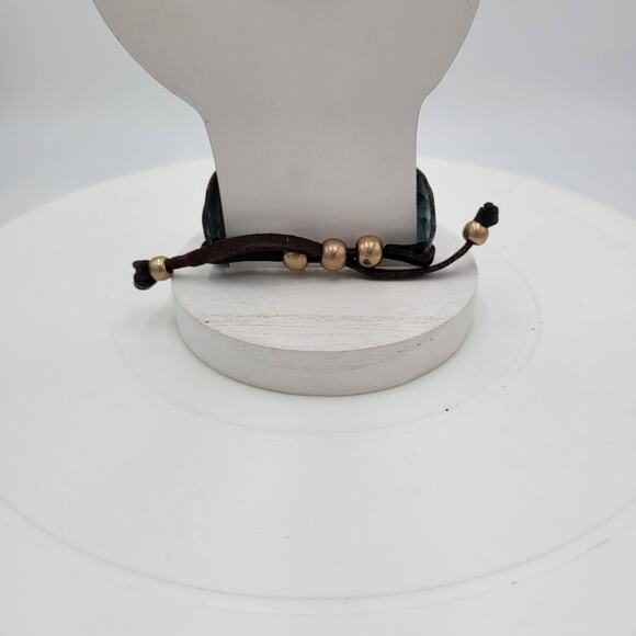 Vtg Native Thunderbird Cuff Bracelet 9" Hammered Green Silver Leather Phoenix - Picture 9 of 12